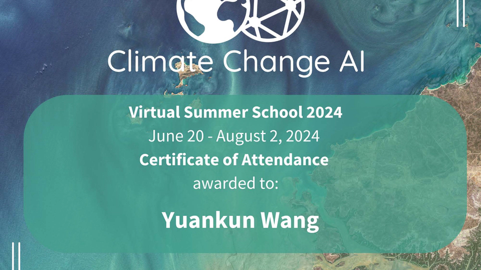 🎉 I attended Climate Change AI Virtual Summer School 2024 and received a certificate!